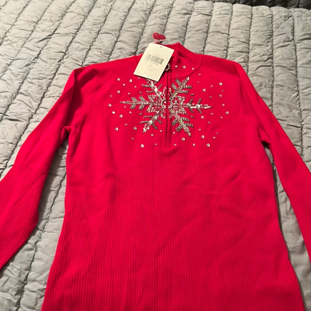 NWT. Boston proper red half zip snowflake sweater.